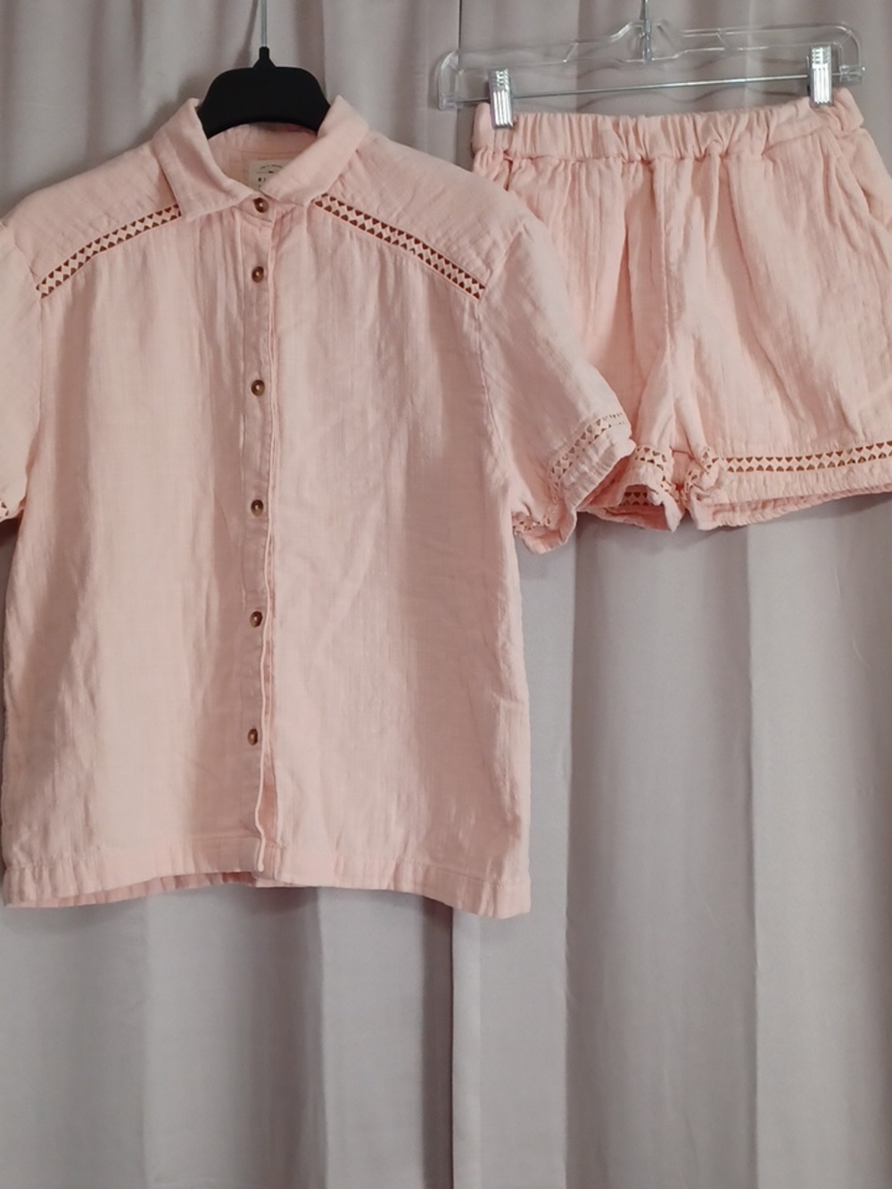 Billabong Summers End Matching Set Soft Peach Ladder-Lace Trim Cotton Y2K